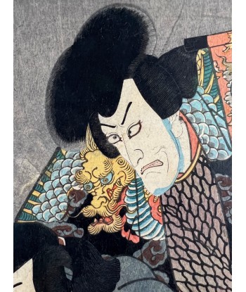 Estampe Japonaise Encadrée de Kunisada | Histoire du Samouraï Saito Kuranokuke brillant des détails fins