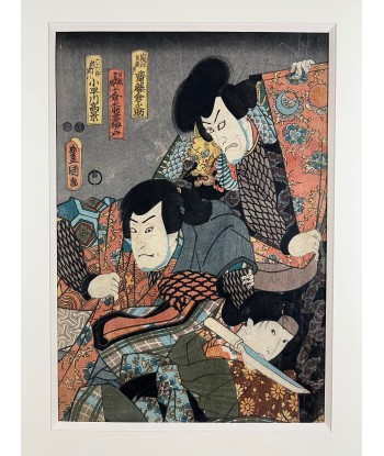 Estampe Japonaise Encadrée de Kunisada | Histoire du Samouraï Saito Kuranokuke brillant des détails fins