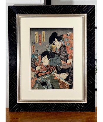 Estampe Japonaise Encadrée de Kunisada | Histoire du Samouraï Saito Kuranokuke brillant des détails fins