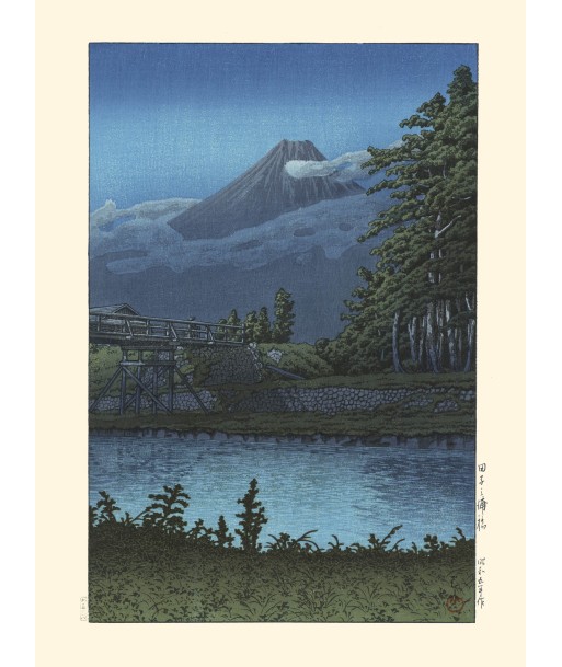 Le Mont Fuji vu du pont de Tago No Ura de Hasui Kawase | Reproduction Fine Art de la marque