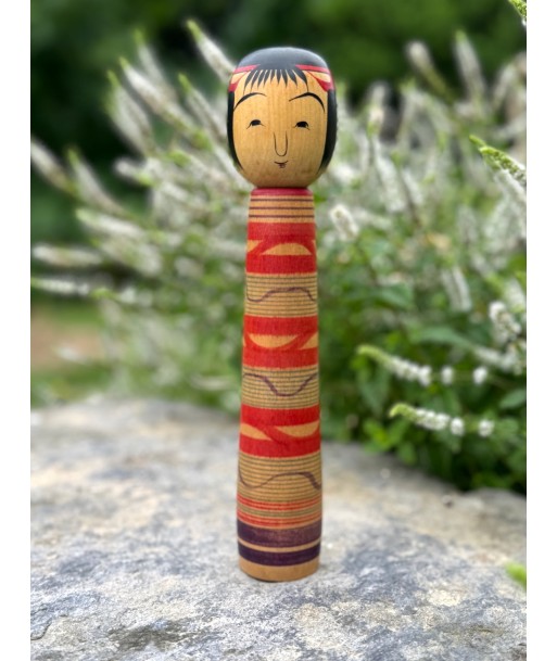 Kokeshi traditionnelle de Saito Hiromichi  | style - Tsuchiyu - Visage souriant Amélioration de cerveau avec