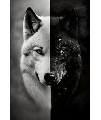 Tableau Loup Noir et Blanc offre 