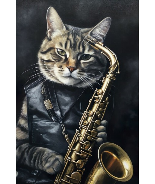 Tableau Chat Saxophoniste pas chere