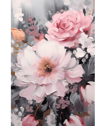 Tableau Fleur Rose et Gris pas cher 